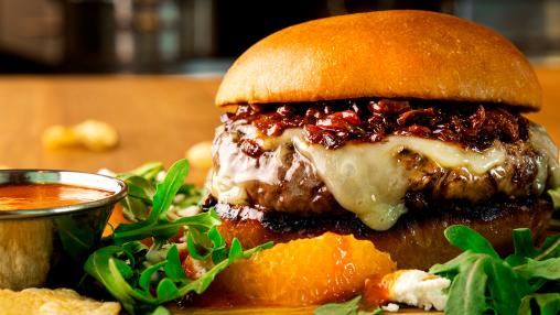 Grilled Burger with Harissa Onion Jam